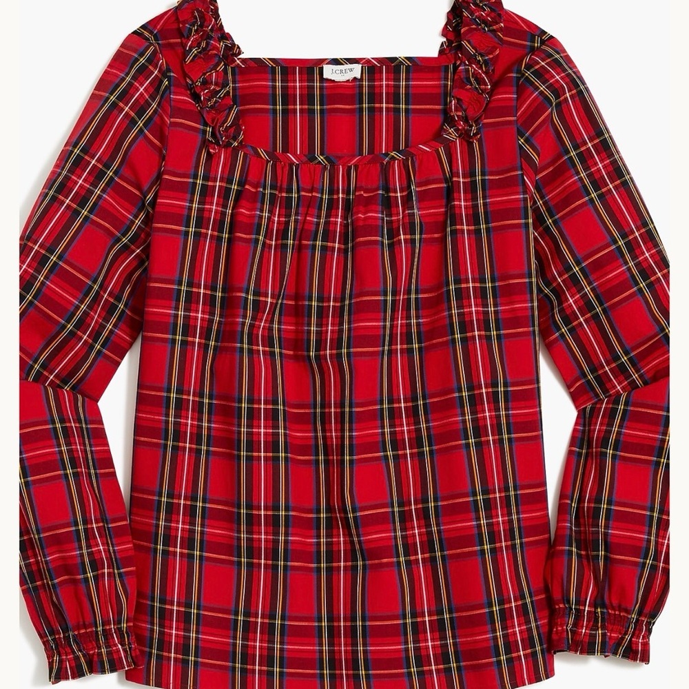 J. Crew Poplin Red Plaid Ruffle Top Women’s Small